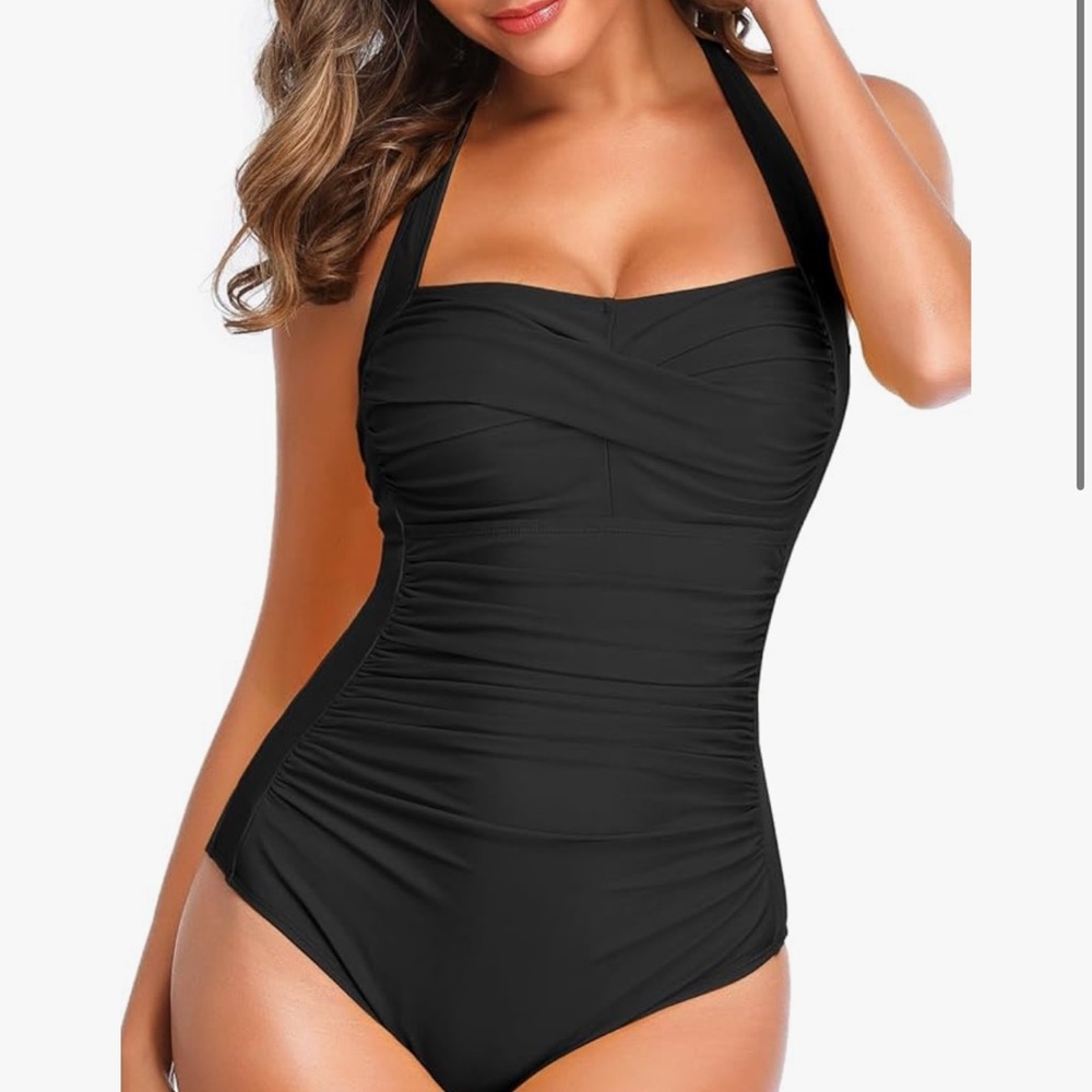 Elegant Black Halter One-Piece Swimsuit